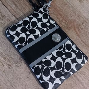 Black and White Logo Coach Wristlet